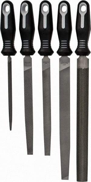 Nicholson - 5 Piece American Pattern File Set - 6", 8", 10" Long, Bastard Coarseness, Set Includes Flat, Half Round, Mill, Slim Taper - Best Tool & Supply