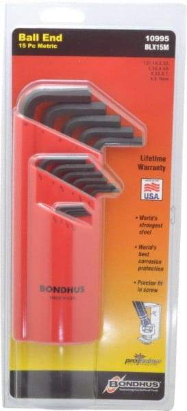 Bondhus - 15 Piece L-Key Ball End Hex Key Set - Hex Range 1.27 to 10mm - Best Tool & Supply