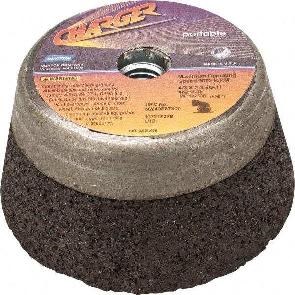 Norton - 4" Diam, 2" Overall Thickness, 16 Grit, Type 11 Tool & Cutter Grinding Wheel - Very Coarse Grade, Zirconia Alumina, Q Hardness, 9,070 RPM - Best Tool & Supply