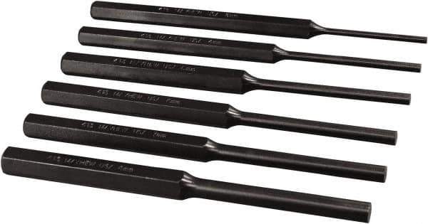 Mayhew - 6 Piece, 3 to 8mm, Roll Pin Punch Set - Hex Shank, Alloy Steel, Comes in Pouch - Best Tool & Supply