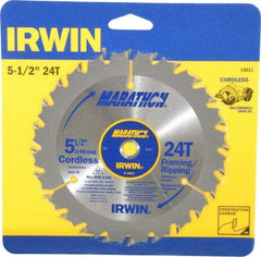 Irwin - 5-1/2" Diam, 10mm Arbor Hole Diam, 24 Tooth Wet & Dry Cut Saw Blade - Carbide-Tipped, Framing & Ripping Action, Standard Round Arbor - Best Tool & Supply