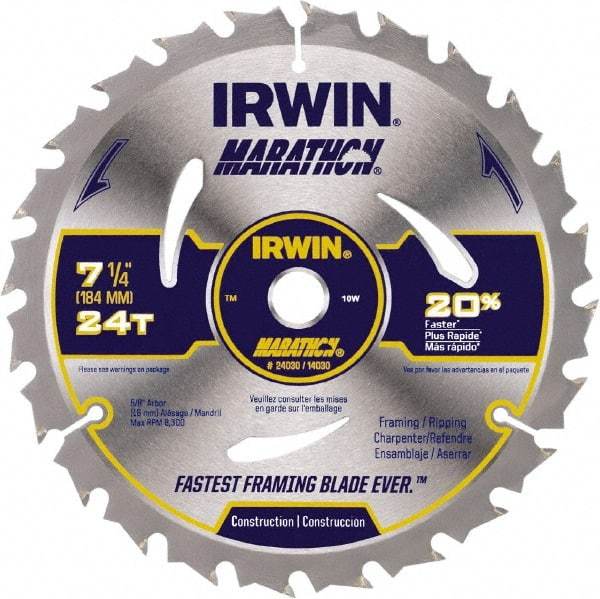 Irwin - 6-1/2" Diam, 5/8" Arbor Hole Diam, 18 Tooth Wet & Dry Cut Saw Blade - Carbide-Tipped, Framing & Ripping Action, Standard Round Arbor - Best Tool & Supply