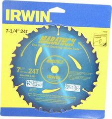 Irwin - 7-1/4" Diam, 5/8" Arbor Hole Diam, 24 Tooth Wet & Dry Cut Saw Blade - Carbide-Tipped, General Purpose Action, Diamond Arbor - Best Tool & Supply