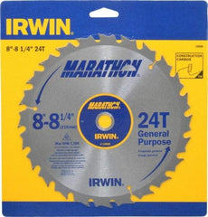 Irwin - 8-1/4" Diam, 5/8" Arbor Hole Diam, 24 Tooth Wet & Dry Cut Saw Blade - Carbide-Tipped, General Purpose Action, Diamond Arbor - Best Tool & Supply