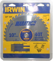 Irwin - 10" Diam, 5/8" Arbor Hole Diam, 40 Tooth Wet & Dry Cut Saw Blade - Carbide-Tipped, General Purpose Action, Standard Round Arbor - Best Tool & Supply