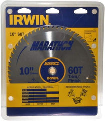 Irwin - 10" Diam, 5/8" Arbor Hole Diam, 60 Tooth Wet & Dry Cut Saw Blade - Carbide-Tipped, Finishing & Trimming Action, Standard Round Arbor - Best Tool & Supply