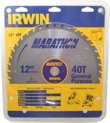 Irwin - 12" Diam, 1" Arbor Hole Diam, 40 Tooth Wet & Dry Cut Saw Blade - Carbide-Tipped, General Purpose Action, Standard Round Arbor - Best Tool & Supply