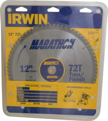 Irwin - 12" Diam, 1" Arbor Hole Diam, 72 Tooth Wet & Dry Cut Saw Blade - Carbide-Tipped, Finishing & Trimming Action, Standard Round Arbor - Best Tool & Supply