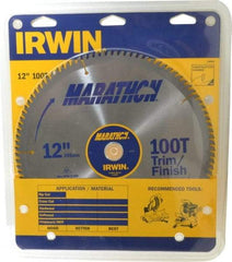 Irwin - 12" Diam, 1" Arbor Hole Diam, 100 Tooth Wet & Dry Cut Saw Blade - Carbide-Tipped, Finishing & Trimming Action, Standard Round Arbor - Best Tool & Supply