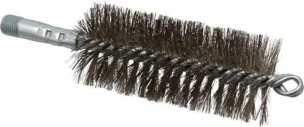 Schaefer Brush - 4-1/2" Brush Length, 2" Diam, Double Stem, Double Spiral Tube Brush - 7-1/4" Long, Stainless Steel, 1/4" NPSM Male Connection - Best Tool & Supply