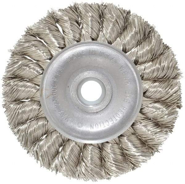 Anderson - 3" OD, 1/2" Arbor Hole, Knotted Stainless Steel Wheel Brush - 3/8" Face Width, 5/8" Trim Length, 0.014" Filament Diam, 25,000 RPM - Best Tool & Supply