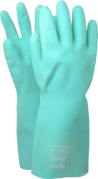 SHOWA - Size XL (10), 15" Long, 22 mil Thick, Nitrile Chemical Resistant Gloves - Textured Finish, Slip-On Cuff, ANSI Abrasion Level 4, ANSI Cut Level 0, ANSI Puncture Level 1, Green - Best Tool & Supply