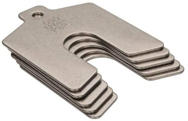 Made in USA - 5 Piece, 2 Inch Long x 2 Inch Wide x 0.05 Inch Thick, Slotted Shim Stock - Stainless Steel, 5/8 Inch Wide Slot - Best Tool & Supply