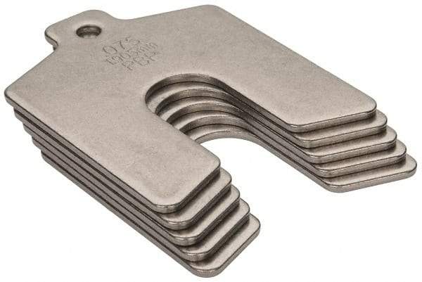 Made in USA - 5 Piece, 2 Inch Long x 2 Inch Wide x 0.075 Inch Thick, Slotted Shim Stock - Stainless Steel, 5/8 Inch Wide Slot - Best Tool & Supply