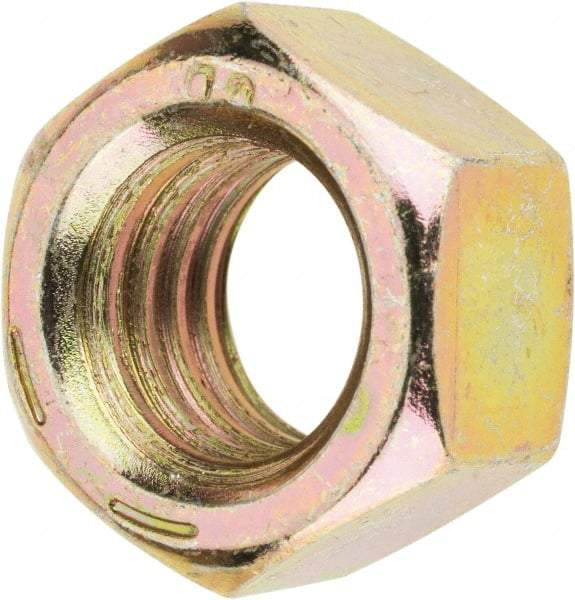 Value Collection - 1/2-13 UNC Steel Right Hand Hex Nut - 3/4" Across Flats, 7/16" High, Zinc Yellow Dichromate Finish - Best Tool & Supply