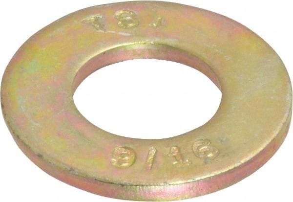 Value Collection - 9/16" Screw, Grade 8 Steel SAE Flat Washer - 19/32" ID x 1-3/16" OD, 3/32" Thick, Zinc Yellow Dichromate Finish - Best Tool & Supply