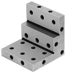 Suburban Tool - 3" Wide x 2-3/4" Deep x 3" High Steel Precision-Ground Angle Plate - Stepped Plate, Machined Holes on Surface, Open End, 9/16" Thick, Single Plate - Best Tool & Supply