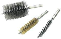 Value Collection - 2-1/2" Diam Helical Steel Tube Brush - Single Spiral, 0.012" Filament Diam, 4" Brush Length, 7" OAL, 1/2-12 Male Shank - Best Tool & Supply