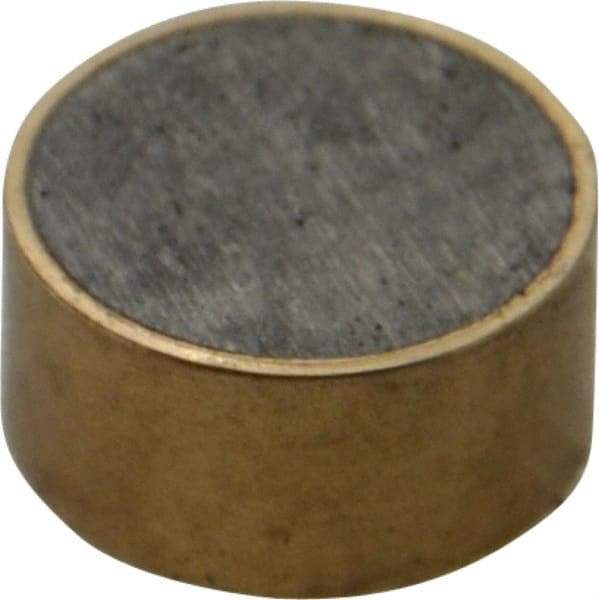 Mag-Mate - 3/4" Diam x 3/8" High, 6-1/2 Lb Average Pull Force, 13 Lb Max Pull Force, Neodymium Rare Earth Shielded Magnet - Brass Shield, 0.062" Shielding Wall Thickness - Best Tool & Supply