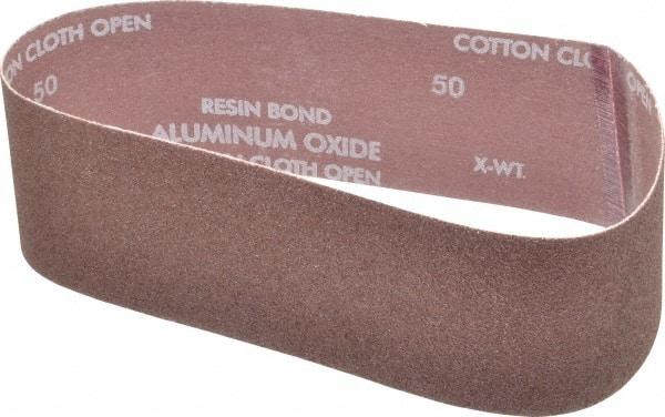 Norton - 3" Wide x 24" OAL, 50 Grit, Aluminum Oxide Abrasive Belt - Aluminum Oxide, Coarse, Coated, X Weighted Cloth Backing, Series R228 - Best Tool & Supply