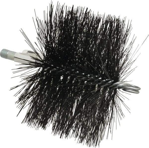 Schaefer Brush - 4-1/2" Brush Length, 6-1/2" Diam, Double Stem, Double Spiral Tube Brush - 7-1/2" Long, Tempered Steel Wire, 1/4" NPT Male Connection - Best Tool & Supply