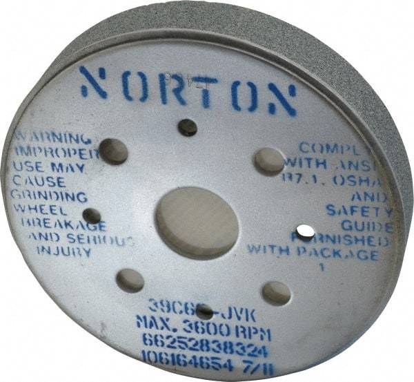 Norton - 6" Diam, 4" Hole Size, 1" Overall Thickness, 60 Grit, Type 2 Tool & Cutter Grinding Wheel - Medium Grade, Silicon Carbide, J Hardness, Vitrified Bond, 3,600 RPM - Best Tool & Supply