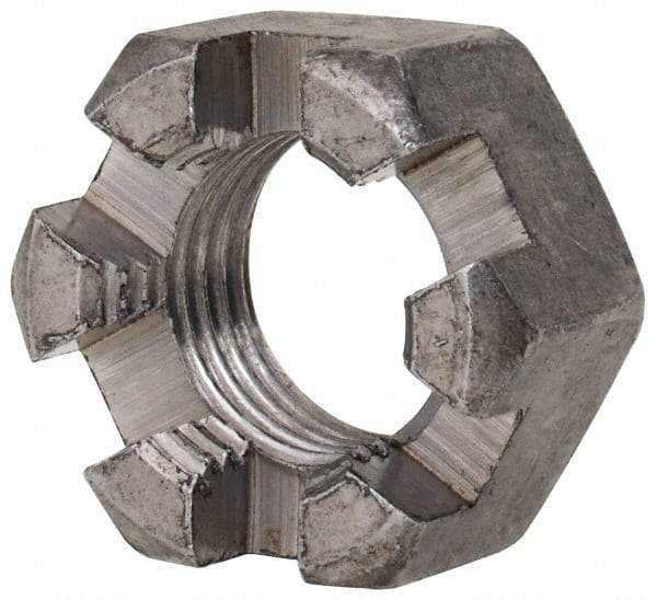 Value Collection - 1/2-20 UNF Grade 2 Steel Slotted Locknut - 3/4" Width Across Flats, 7/16" High, Uncoated - Best Tool & Supply