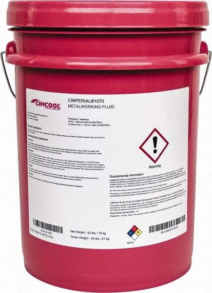 Cimcool - Cimperial 1070, 5 Gal Pail Cutting & Grinding Fluid - Water Soluble, For Boring, Broaching, Drilling, Milling, Reaming, Sawing, Tapping - Best Tool & Supply