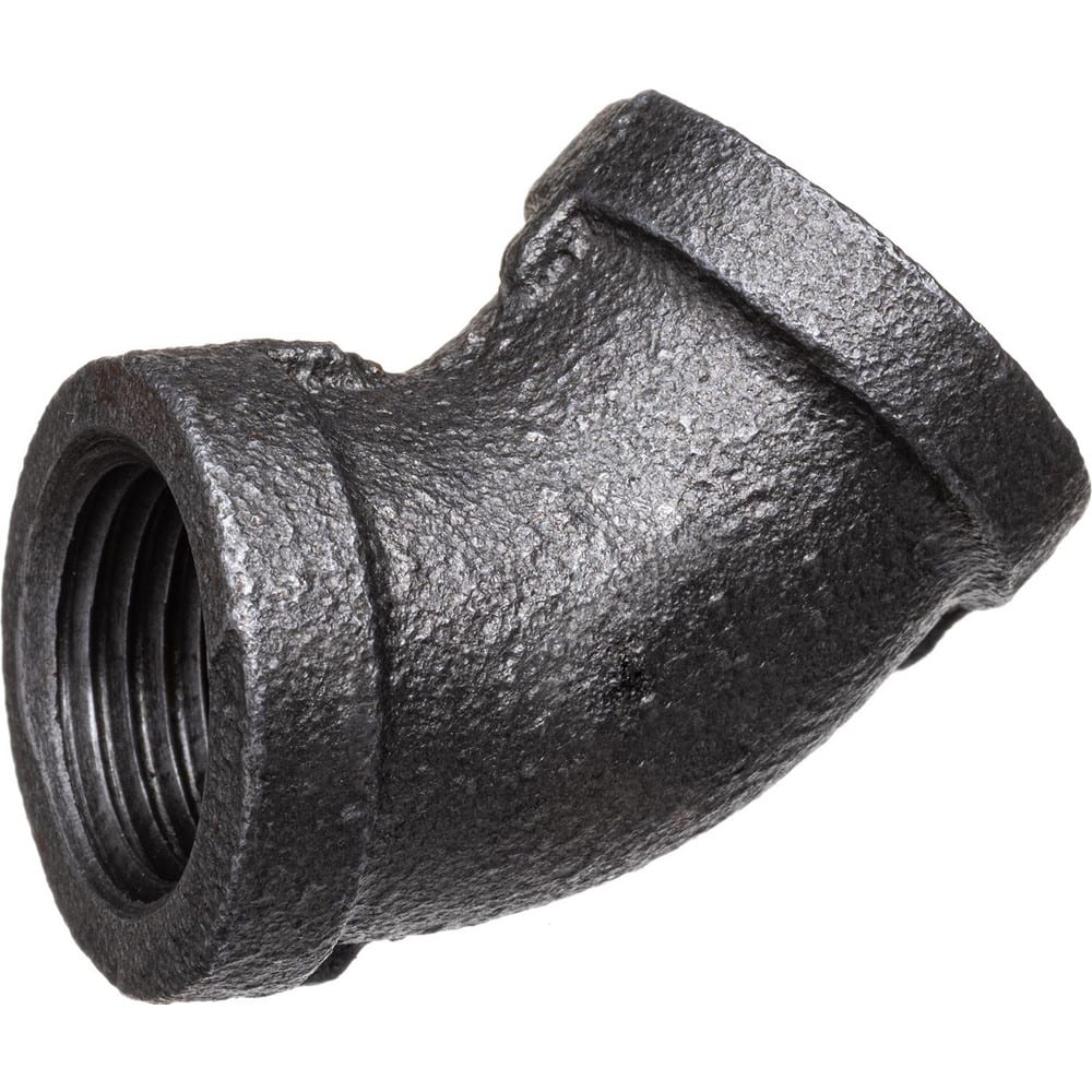 Black Pipe Fittings; Fitting Type: Elbow; Fitting Size: 1/4″; Material: Malleable Iron; Finish: Black; Fitting Shape: 45 ™ Elbow; Thread Standard: BSPT; Connection Type: Threaded; Lead Free: No; Standards: ASTM A197; BS EN 1562