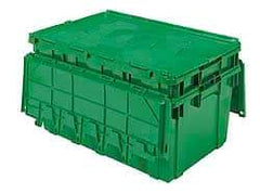 Akro-Mils - 100 Lb Load Capacity Green Polyethylene Attached-Lid Container - Stacking, Nesting, 27.1" Long x 16.9" Wide x 12-1/2" High, Lid Included - Best Tool & Supply