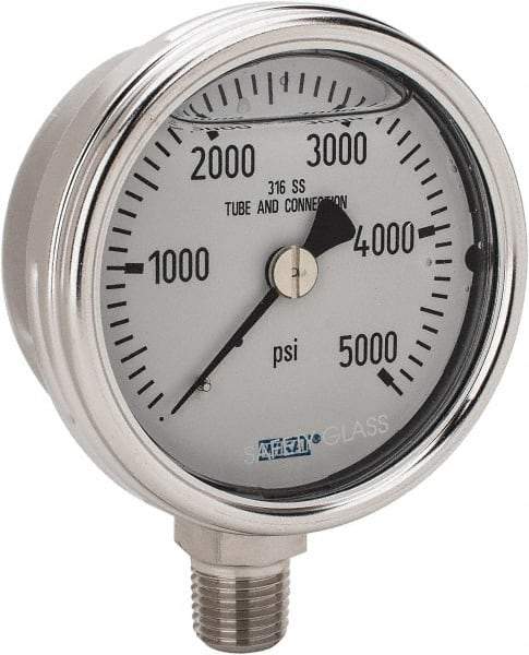 Wika - 2-1/2" Dial, 1/4 Thread, 0-5,000 Scale Range, Pressure Gauge - Lower Connection Mount, Accurate to 2-1-2% of Scale - Best Tool & Supply