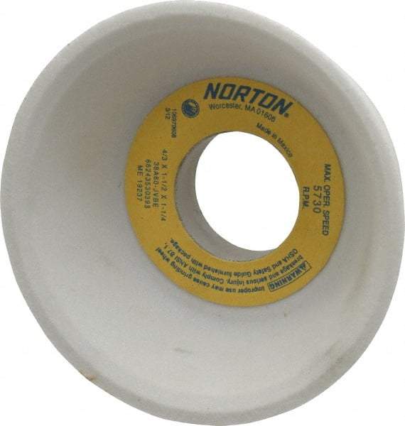 Norton - 4" Diam, 1-1/4" Hole Size, 1-1/2" Overall Thickness, 80 Grit, Type 11 Tool & Cutter Grinding Wheel - Medium Grade, Aluminum Oxide, J Hardness, Vitrified Bond, 5,730 RPM - Best Tool & Supply