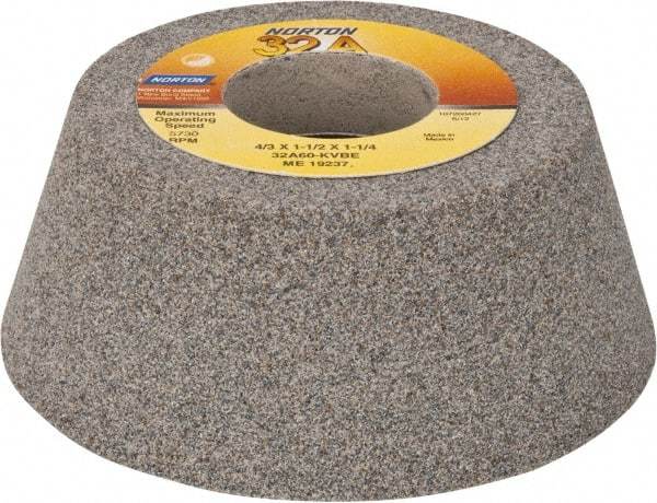 Norton - 4" Diam, 1-1/4" Hole Size, 1-1/2" Overall Thickness, 60 Grit, Type 11 Tool & Cutter Grinding Wheel - Medium Grade, Aluminum Oxide, K Hardness, Vitrified Bond, 5,730 RPM - Best Tool & Supply