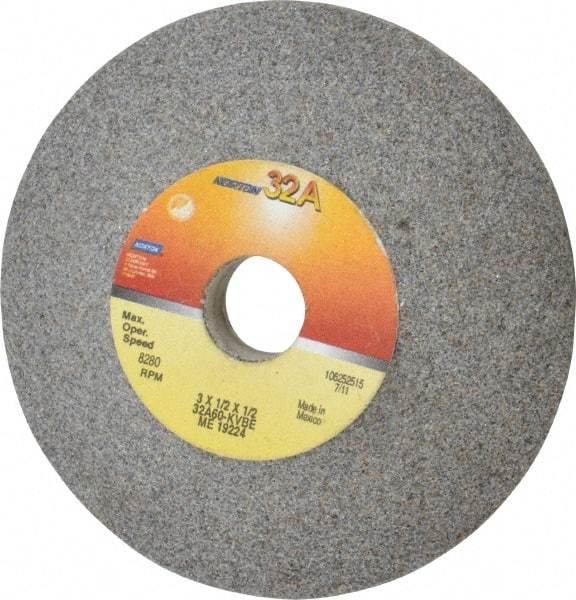 Norton - 3" Diam, 1/2" Hole Size, 1/2" Overall Thickness, 60 Grit, Type 12 Tool & Cutter Grinding Wheel - Medium Grade, Aluminum Oxide, K Hardness, Vitrified Bond, 8,280 RPM - Best Tool & Supply