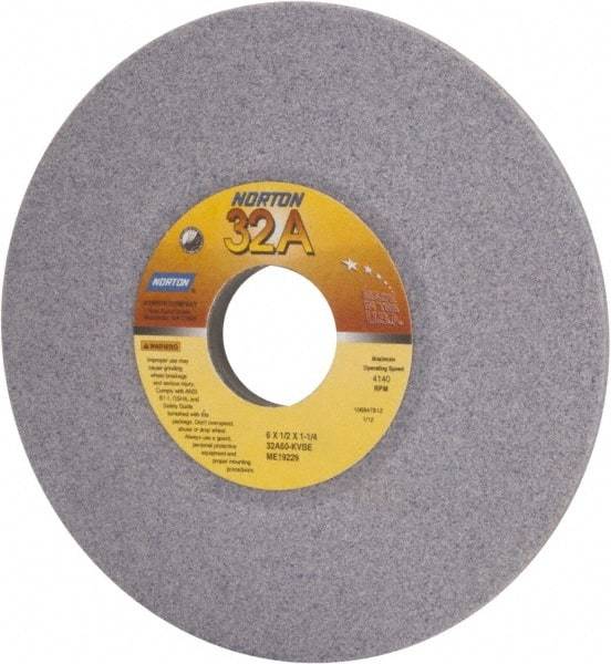 Norton - 6" Diam, 1-1/4" Hole Size, 1/2" Overall Thickness, 60 Grit, Type 12 Tool & Cutter Grinding Wheel - Medium Grade, Aluminum Oxide, K Hardness, Vitrified Bond, 4,140 RPM - Best Tool & Supply