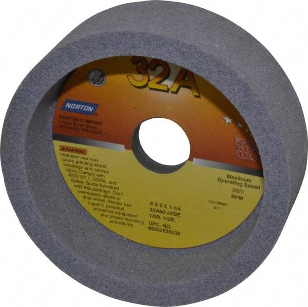 Norton - 6" Diam, 1-1/4" Hole Size, 2" Overall Thickness, 60 Grit, Type 6 Tool & Cutter Grinding Wheel - Medium Grade, Aluminum Oxide, J Hardness, Vitrified Bond, 3,820 RPM - Best Tool & Supply