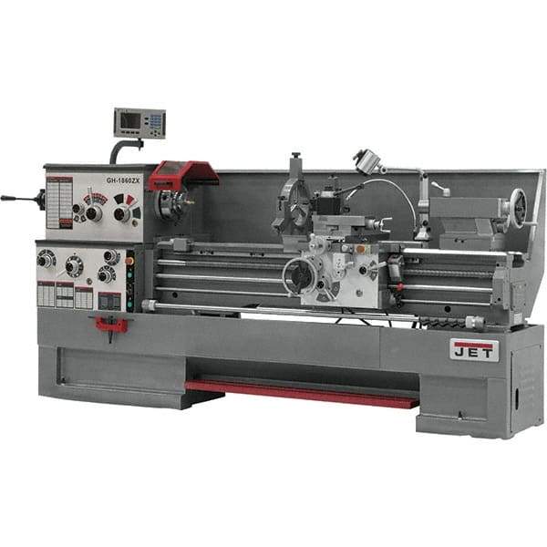 Jet - 18" Swing, 60" Between Centers, 230/460 Volt, Triple Phase Engine Lathe - 7MT Taper, 7-1/2 hp, 25 to 1,800 RPM, 3-1/8" Bore Diam, 40" Deep x 48-7/8" High x 116-1/2" Long - Best Tool & Supply