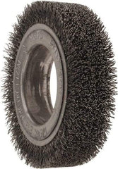 Osborn - 4-1/4" OD, 2" Arbor Hole, Crimped Steel Wheel Brush - 1" Face Width, 3/4" Trim Length, 0.014" Filament Diam, 6,000 RPM - Best Tool & Supply