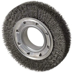 Osborn - 6" OD, 2" Arbor Hole, Crimped Steel Wheel Brush - 1-1/4" Face Width, 1" Trim Length, 0.014" Filament Diam, 6,000 RPM - Best Tool & Supply