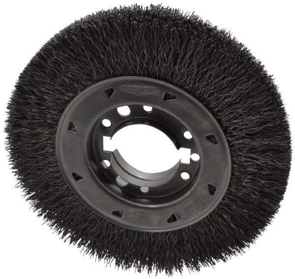 Osborn - 8" OD, 2" Arbor Hole, Crimped Steel Wheel Brush - 1-1/2" Face Width, 1-1/2" Trim Length, 0.02" Filament Diam, 4,500 RPM - Best Tool & Supply