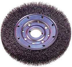 Osborn - 8" OD, 1-1/4" Arbor Hole, Crimped Steel Wheel Brush - 5/8" Face Width, 1-1/2" Trim Length, 0.008" Filament Diam, 4,500 RPM - Best Tool & Supply