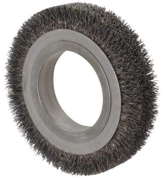 Osborn - 4-1/4" OD, 2" Arbor Hole, Crimped Steel Wheel Brush - 5/8" Face Width, 11/16" Trim Length, 0.0118" Filament Diam, 6,000 RPM - Best Tool & Supply