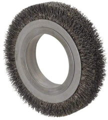 Osborn - 4-1/4" OD, 2" Arbor Hole, Crimped Steel Wheel Brush - 5/8" Face Width, 11/16" Trim Length, 0.0118" Filament Diam, 6,000 RPM - Best Tool & Supply