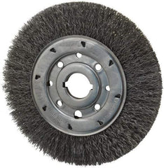 Osborn - 8" OD, 1-1/4" Arbor Hole, Crimped Steel Wheel Brush - 5/8" Face Width, 1-1/2" Trim Length, 0.014" Filament Diam, 4,500 RPM - Best Tool & Supply