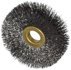 Osborn - 2-1/2" OD, 1/2" Arbor Hole, Crimped Steel Wheel Brush - 1/4" Face Width, 3/4" Trim Length, 0.008" Filament Diam, 20,000 RPM - Best Tool & Supply