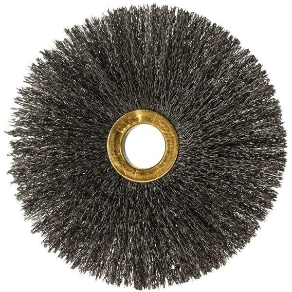 Osborn - 4" OD, 5/8" Arbor Hole, Crimped Steel Wheel Brush - 3/16" Face Width, 1-1/2" Trim Length, 0.008" Filament Diam, 15,000 RPM - Best Tool & Supply