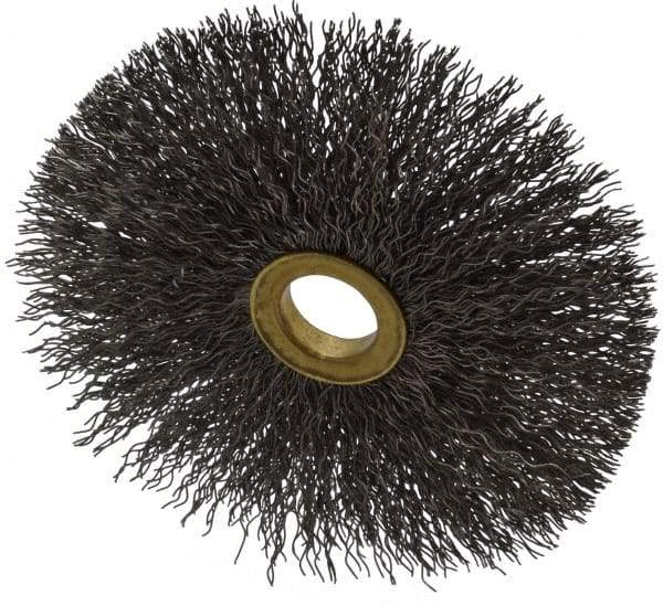 Osborn - 4" OD, 5/8" Arbor Hole, Crimped Steel Wheel Brush - 3/16" Face Width, 1-1/2" Trim Length, 0.014" Filament Diam, 15,000 RPM - Best Tool & Supply