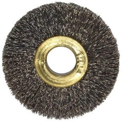 Osborn - 1-1/2" OD, 3/8" Arbor Hole, Crimped Stainless Steel Wheel Brush - 7/32" Face Width, 3/8" Trim Length, 0.005" Filament Diam, 20,000 RPM - Best Tool & Supply