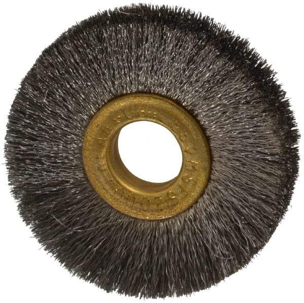 Osborn - 2" OD, 1/2" Arbor Hole, Crimped Stainless Steel Wheel Brush - 1/4" Face Width, 1/2" Trim Length, 0.005" Filament Diam, 20,000 RPM - Best Tool & Supply