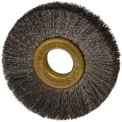 Osborn - 2" OD, 1/2" Arbor Hole, Crimped Stainless Steel Wheel Brush - 1/4" Face Width, 1/2" Trim Length, 0.005" Filament Diam, 20,000 RPM - Best Tool & Supply